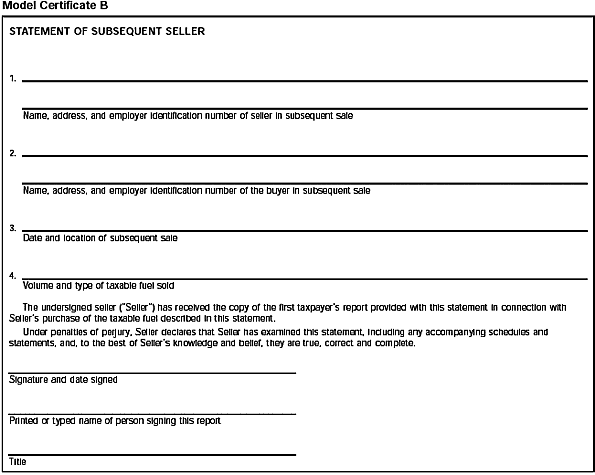 Model Certificate B