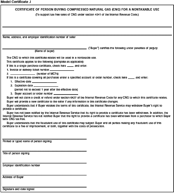 Model Certificate J