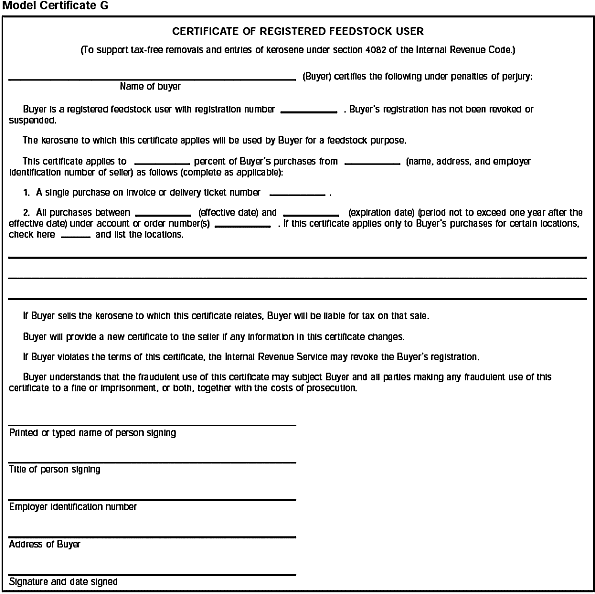 Model Certificate G