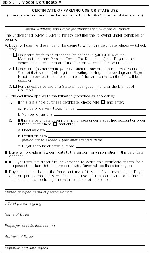 Model Certificate A