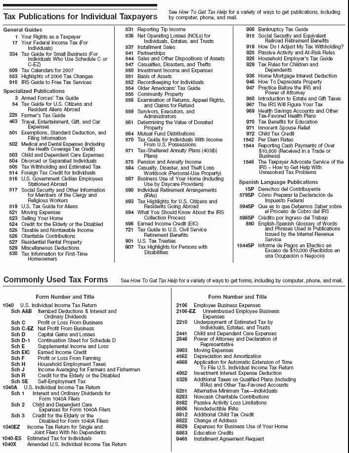 Tax Publications for Individual Taxpayers and Commonly Used Tax Forms